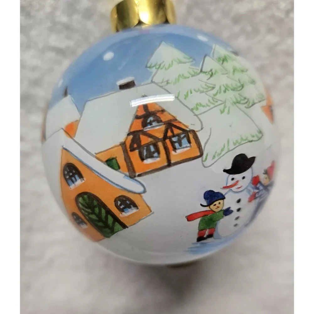 Li Bien Christmas Ornament with Snowman & Village Scene Hand‎ Painted Pier1